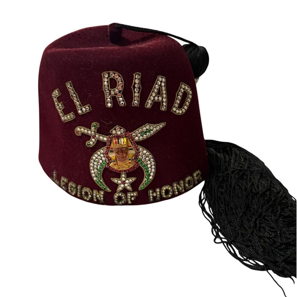 Vintage El Riad Legion of Honor Rhinestone Shriners Hat with Tassel